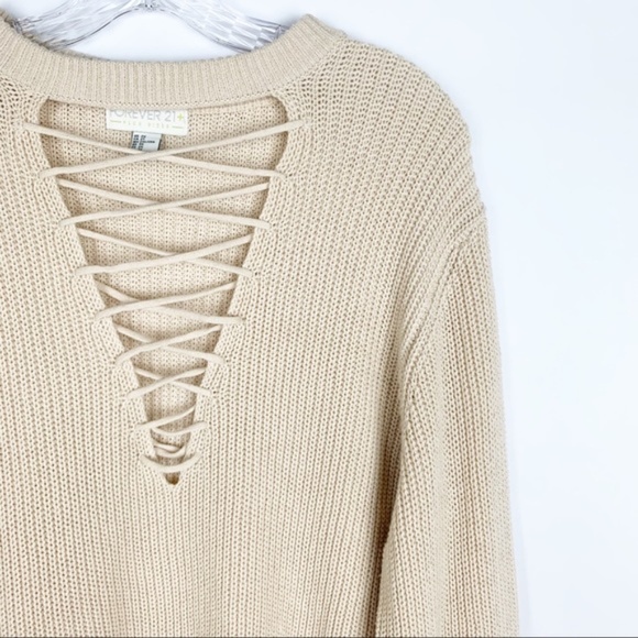 Forever 21 Cream Knit Lace Up Sweater - Picture 4 of 8